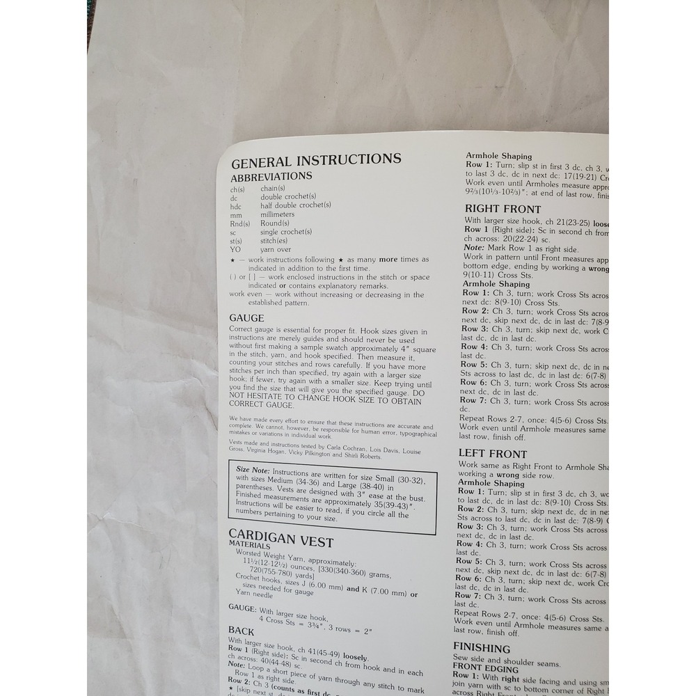 Leisure Arts Leaflet 417 Quick Crochet Vests Pattern Carole Rutter Tippett 1986 - Picture 3 of 4